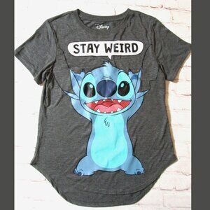 Authentic Disney Gray Stay Weird Stitch Short Sleeve Gray Tee T Shirt M 7-9